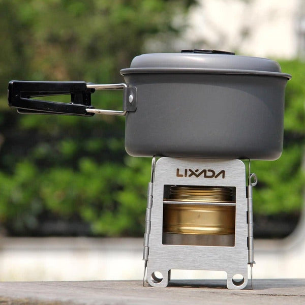 Lixada Stainless Steel Lightweight Folding Wood Stove Pocket Outdoor Camping Cooking Picnic Backpacking With Backup Alcohol Burner Camping Stoves