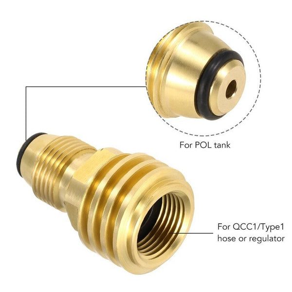 Propane Tank Adapter Regulating Valve Solid Brass Safety Pol Convert To Qcc1 / Type1