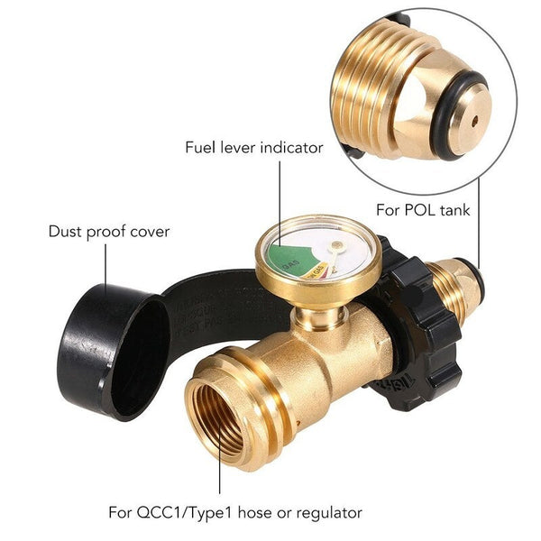 Lixada Propane Tank Adapter Solid Brass Regulator Valve Safety Pol Convert To Qcc1 Type1 Hose With Gauge Indicator Barbecue Tools
