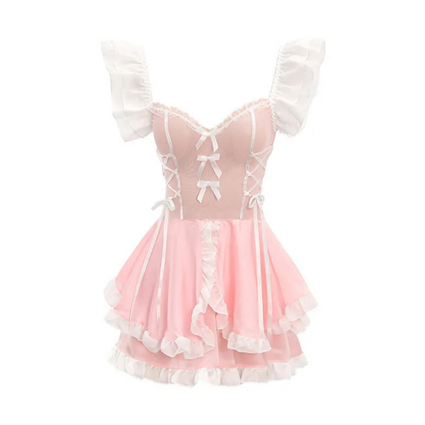 Lolita  Lingerie Maid Cosplay Costume Cute Pink Dress And Thong Anime School Girl Uniform Set For Woman Baby Doll Plus Size Anime Costumes Women