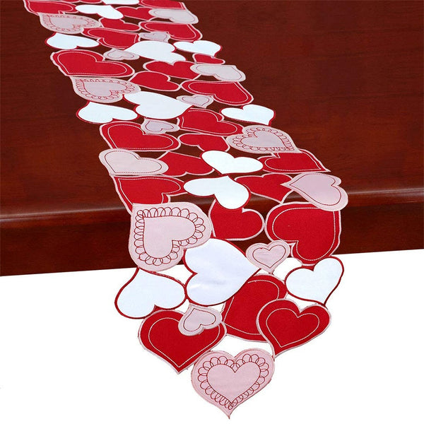 Long Embroidered Red Pink Love Heart Table Runner Romantic Events Tablecloth Placemats