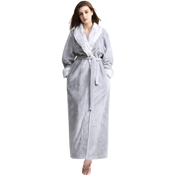Long Warm Coral Fleece Plush Soft Winter Dressing Gown Men Women Sleepwear & Robes