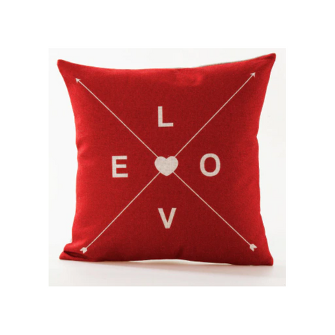 Love On Solid Red Color Cotton Linen Pillow Cover