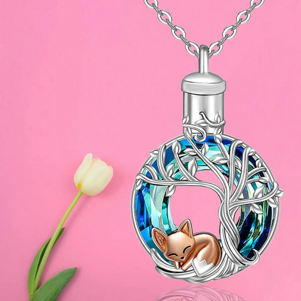 Veile Studios Lovely Fox Crystal Cremation Ash Urn Tree Of Life Pendant Necklace For Women Necklaces & Pendants