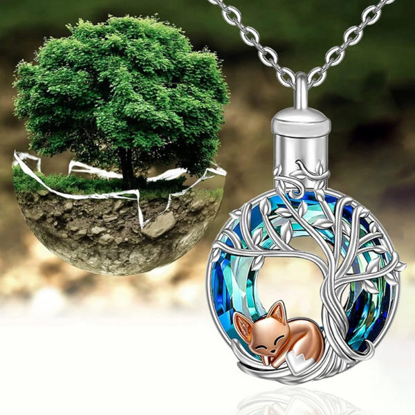Veile Studios Lovely Fox Crystal Cremation Ash Urn Tree Of Life Pendant Necklace For Women Necklaces & Pendants
