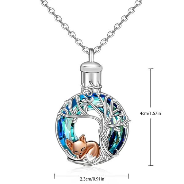 Veile Studios Lovely Fox Crystal Cremation Ash Urn Tree Of Life Pendant Necklace For Women Necklaces & Pendants