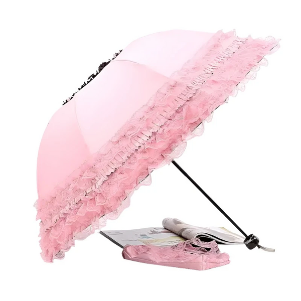 Umbrellas Lovely Manual Sun Umbrella Uv Protection Three Fold Lace With 8 Bone Waterproof Windproof Parasol