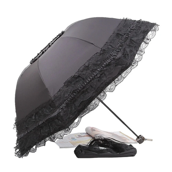 Umbrellas Lovely Manual Sun Umbrella Uv Protection Three Fold Lace With 8 Bone Waterproof Windproof Parasol