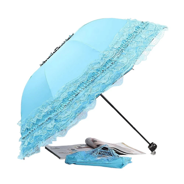 Umbrellas Lovely Manual Sun Umbrella Uv Protection Three Fold Lace With 8 Bone Waterproof Windproof Parasol
