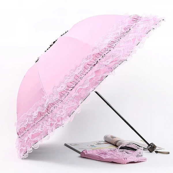 Umbrellas Lovely Manual Sun Umbrella Uv Protection Three Fold Lace With 8 Bone Waterproof Windproof Parasol