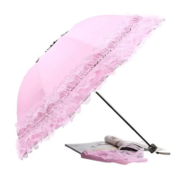 Umbrellas Lovely Manual Sun Umbrella Uv Protection Three Fold Lace With 8 Bone Waterproof Windproof Parasol