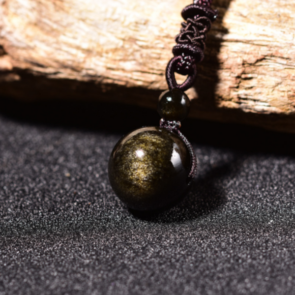 Veile Studios Lucky Black Gold Natural Obsidian Stone Pendant Necklace Necklaces & Pendants