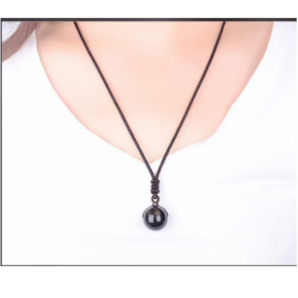 Veile Studios Lucky Black Gold Natural Obsidian Stone Pendant Necklace Necklaces & Pendants