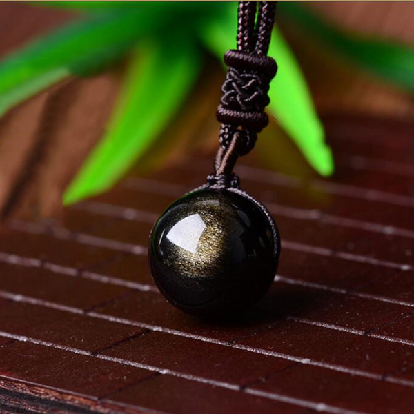 Veile Studios Lucky Black Gold Natural Obsidian Stone Pendant Necklace Necklaces & Pendants