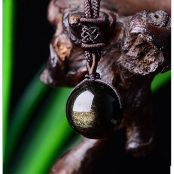 Veile Studios Lucky Black Gold Natural Obsidian Stone Pendant Necklace Necklaces & Pendants