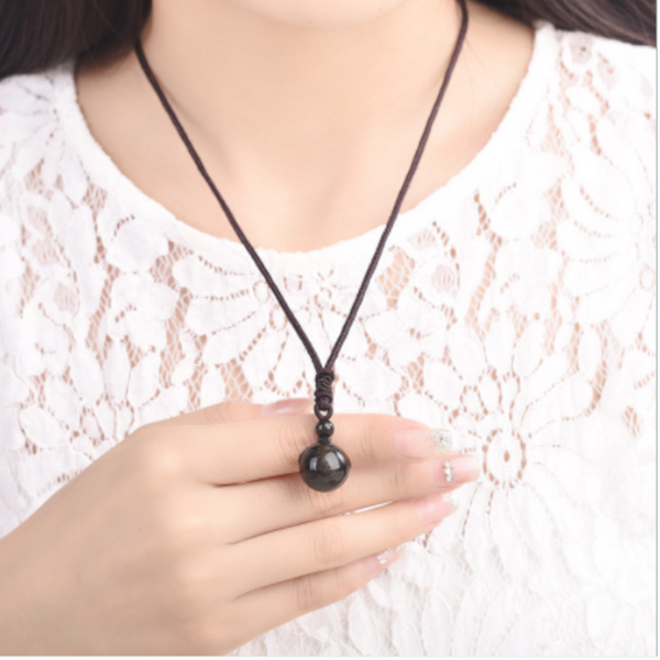 Veile Studios Lucky Black Gold Natural Obsidian Stone Pendant Necklace Necklaces & Pendants