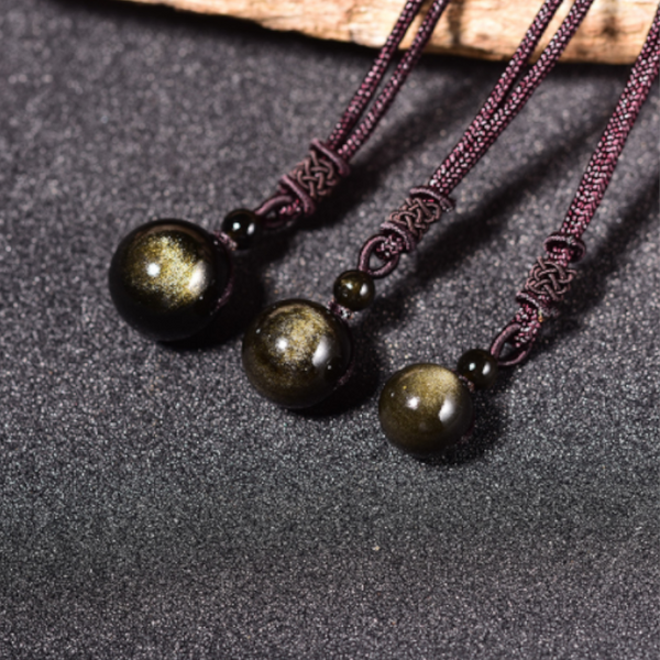 Veile Studios Lucky Black Gold Natural Obsidian Stone Pendant Necklace Necklaces & Pendants