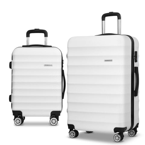 Wanderlite 2Pcs Luggage Trolley Set Travel Suitcase Tsa Hard Case White Luggage Sets