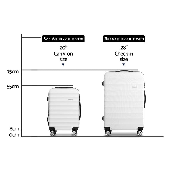 Wanderlite 2Pcs Luggage Trolley Set Travel Suitcase Tsa Hard Case White Luggage Sets