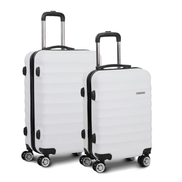 Wanderlite 2Pcs Luggage Trolley Set Travel Suitcase Tsa Hard Case White Luggage Sets