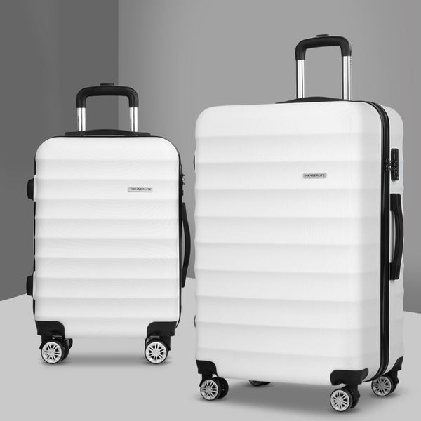 Wanderlite 2Pcs Luggage Trolley Set Travel Suitcase Tsa Hard Case White Luggage Sets