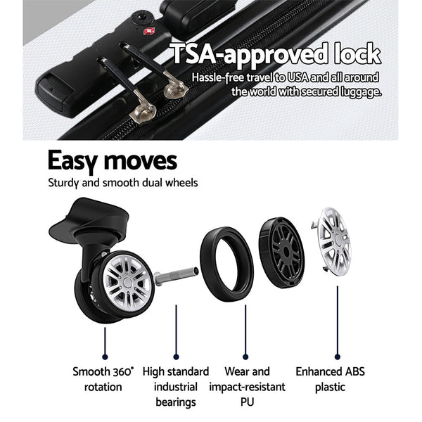 Wanderlite 3Pcs Luggage Trolley Set Travel Suitcase Tsa Hard Case White Standing Desks