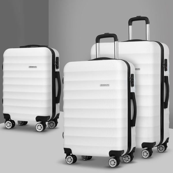 Wanderlite 3Pcs Luggage Trolley Set Travel Suitcase Tsa Hard Case White Standing Desks