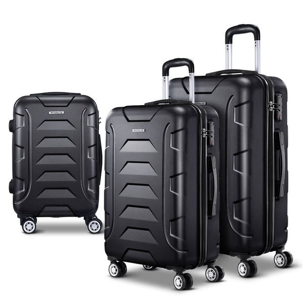 Luggage Sets Wanderlite 3Pc Luggage Travel Sets Suitcase Trolley Tsa Lock Bonus Black
