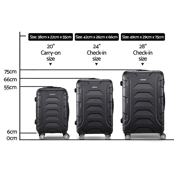 Luggage Sets Wanderlite 3Pc Luggage Travel Sets Suitcase Trolley Tsa Lock Bonus Black