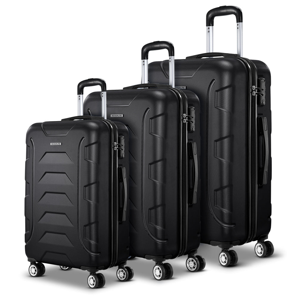 Luggage Sets Wanderlite 3Pc Luggage Travel Sets Suitcase Trolley Tsa Lock Bonus Black