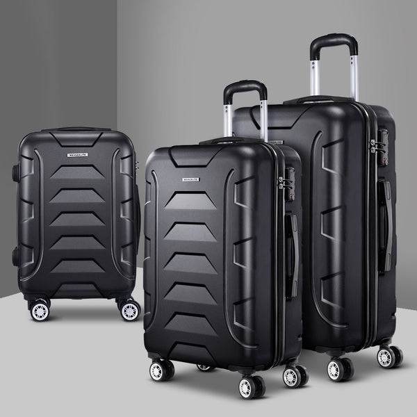 Luggage Sets Wanderlite 3Pc Luggage Travel Sets Suitcase Trolley Tsa Lock Bonus Black