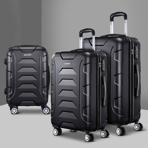 Wanderlite 3Pc Luggage Travel Sets Suitcase Trolley Tsa Lock Bonus Black