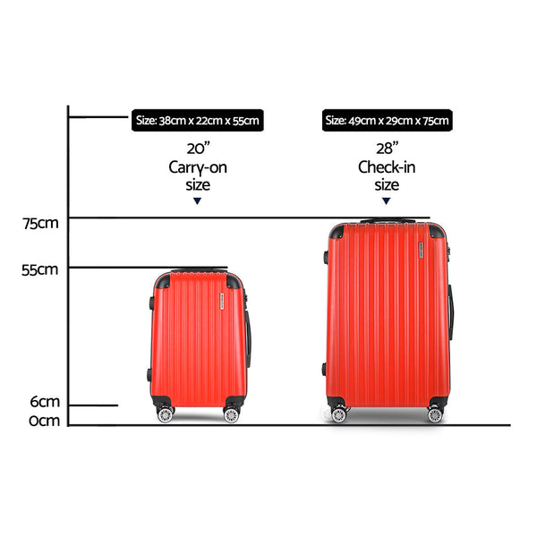 Luggage Sets Wanderlite 2Pc Luggage Trolley Suitcase Sets Travel Tsa Hard Case Red