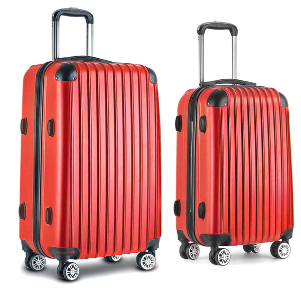 Wanderlite 2Pc Luggage Trolley Suitcase Sets Travel Tsa Hard Case Red Luggage Sets