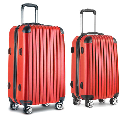 Wanderlite 2Pc Luggage Trolley Suitcase Sets Travel Tsa Hard Case Red