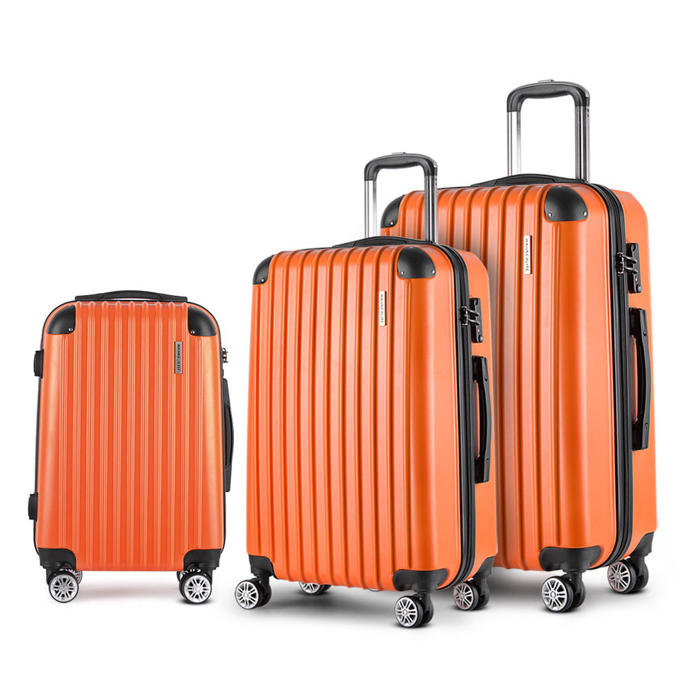 Wanderlite 3Pc Luggage Sets Trolley Travel Tsa Hard Case Orange Suitcases