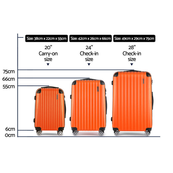 Wanderlite 3Pc Luggage Sets Trolley Travel Tsa Hard Case Orange Suitcases