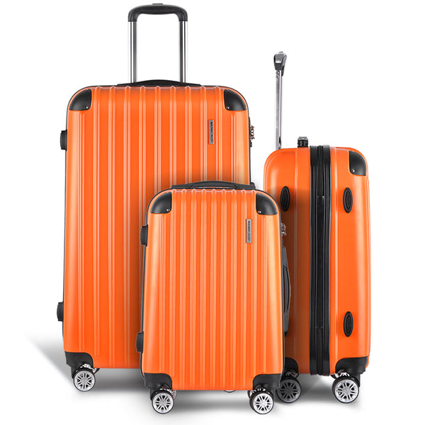 Wanderlite 3Pc Luggage Sets Trolley Travel Tsa Hard Case Orange Suitcases