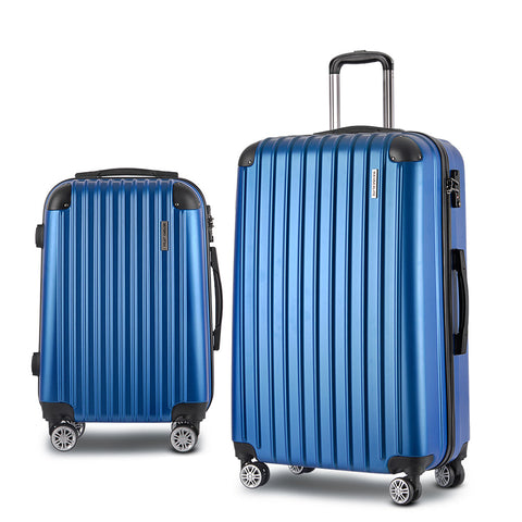 Wanderlite 2Pcs Luggage Trolley Set Travel Suitcase Hard Case Carry On Bag Blue