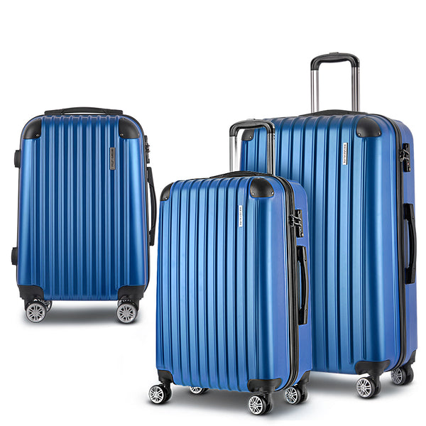 Wanderlite 3Pcs Luggage Trolley Set Travel Suitcase Hard Case Carry On Bag Blue