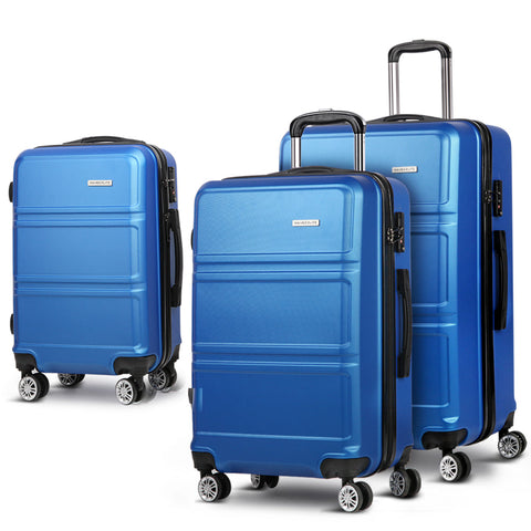 Wanderlite 3Pc Luggage Trolley Set Suitcase Travel Tsa Hard Case Blue