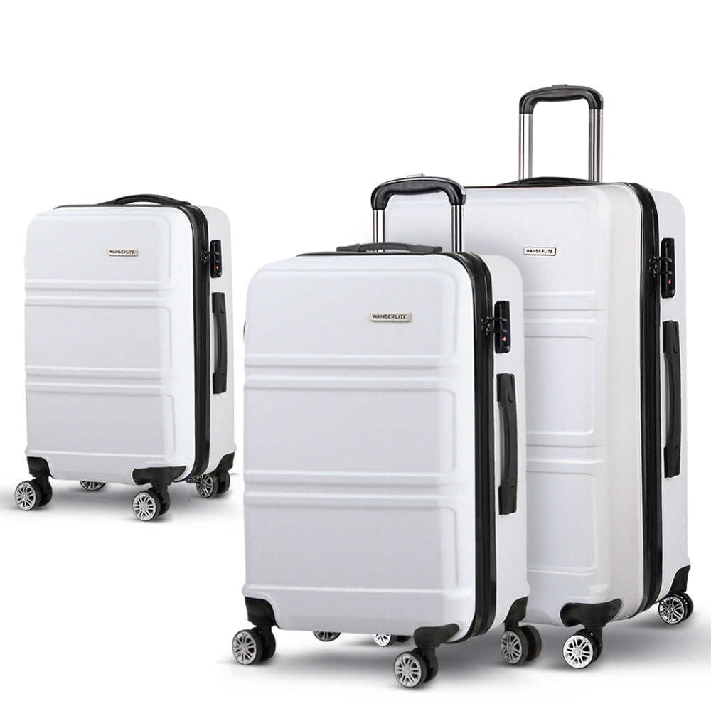 Wanderlite 3 Piece Luggage Trolley Set Suitcase Travel Tsa Hard Case White 20 Inch 24 Luggage Sets