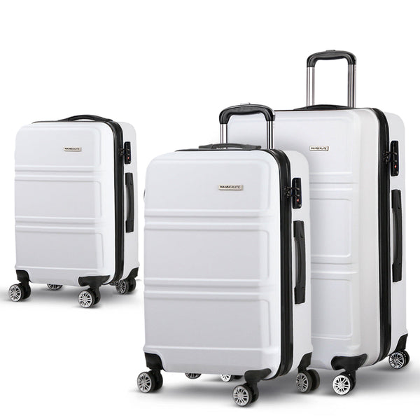 Wanderlite 3 Piece Luggage Trolley Set Suitcase Travel Tsa Hard Case White 20 Inch 24 Luggage Sets