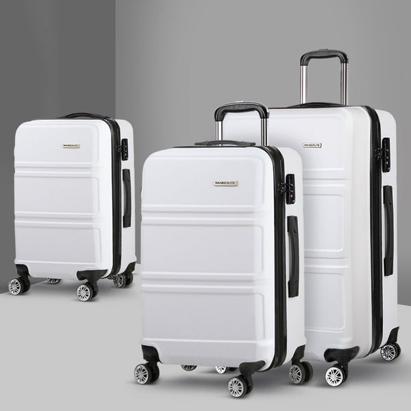 Wanderlite 3 Piece Luggage Trolley Set Suitcase Travel Tsa Hard Case White 20 Inch 24 Luggage Sets