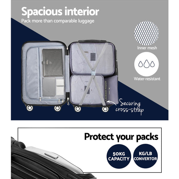 Wanderlite 3Pcs Luggage Set Travel Suitcase Storage Organiser Tsa Lock Black