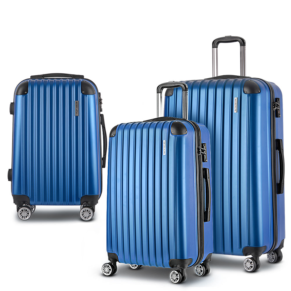 Wanderlite 3Pcs Luggage Set Travel Suitcase Storage Organiser Tsa Lock Blue Luggage Sets