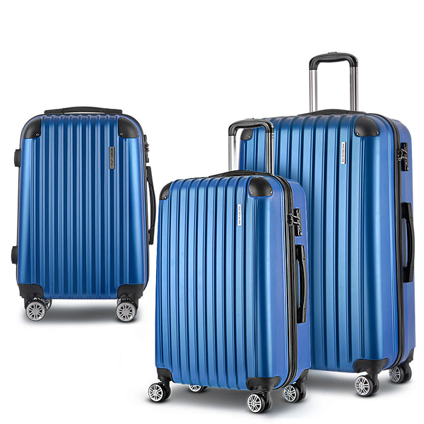 Wanderlite 3Pcs Luggage Set Travel Suitcase Storage Organiser Tsa Lock Blue Luggage Sets