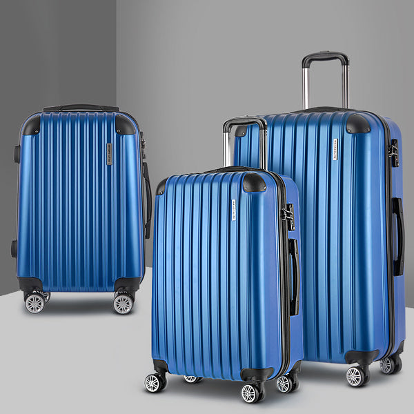 Wanderlite 3Pcs Luggage Set Travel Suitcase Storage Organiser Tsa Lock Blue Luggage Sets