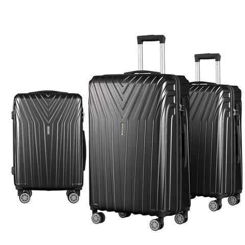 Luggage Sets Wanderlite 3Pc Luggage 20'' 24'' 28'' Trolley Suitcase Sets Travel Tsa Hard Case Lightweight Black