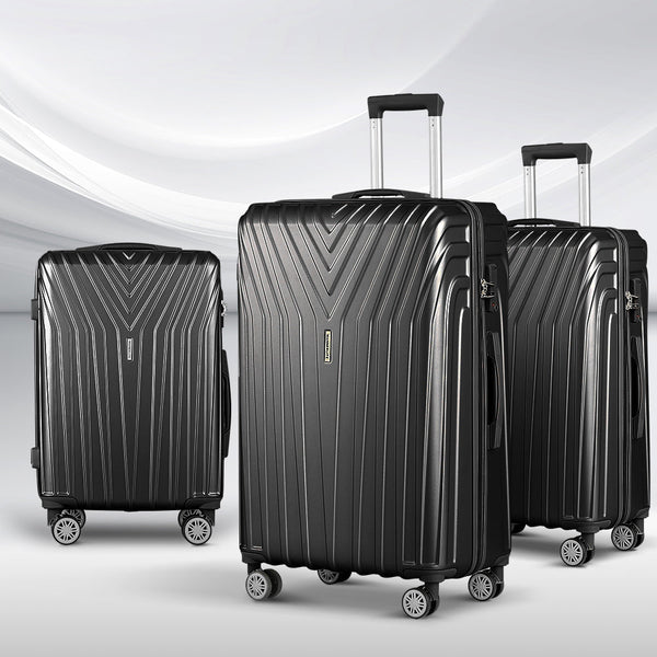 Luggage Sets Wanderlite 3Pc Luggage 20'' 24'' 28'' Trolley Suitcase Sets Travel Tsa Hard Case Lightweight Black